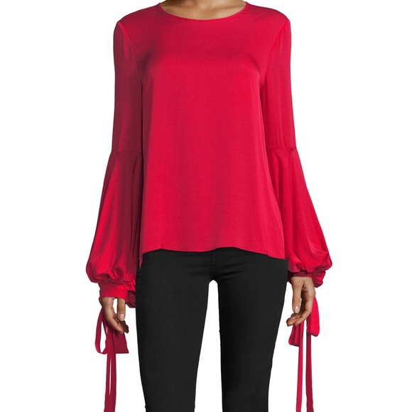 Milly | Juliette Dramatic Bishop Sleeve Stretch Silk Blouse - Picture 7 of 8